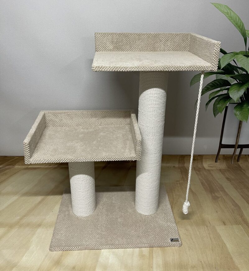 Kompleks drapak „Kompakt” z dwoma leżakami, z białej bawełnianej liny, 90*60*40 cm