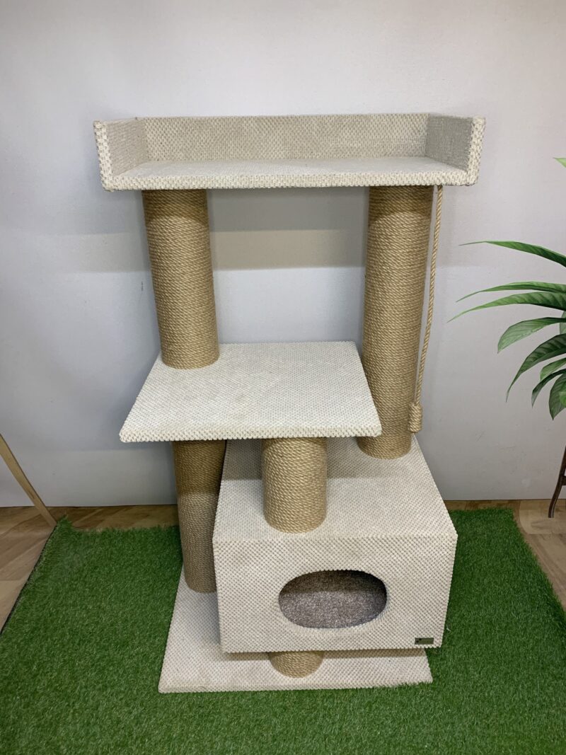Drapak, zestaw do zabawy z domkiem „LEO”, drapak dla kota z juty, 115×60×40 cm. - obrazek 3
