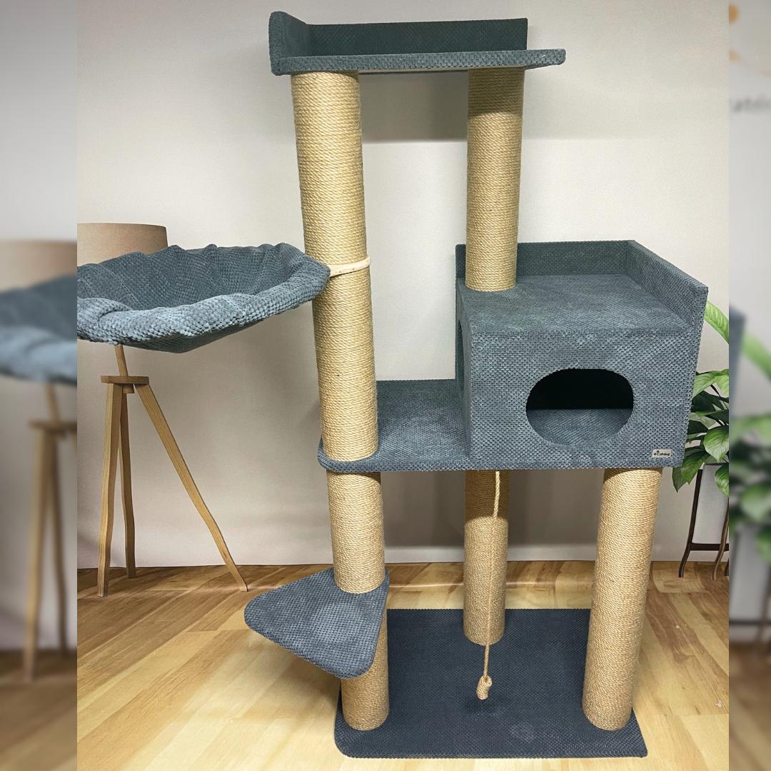 Duży kompleks pazurów dla kota "Elbrus" z dużym legowiskiem, domkiem, hamakiem, do budy, 175*80*50cm
