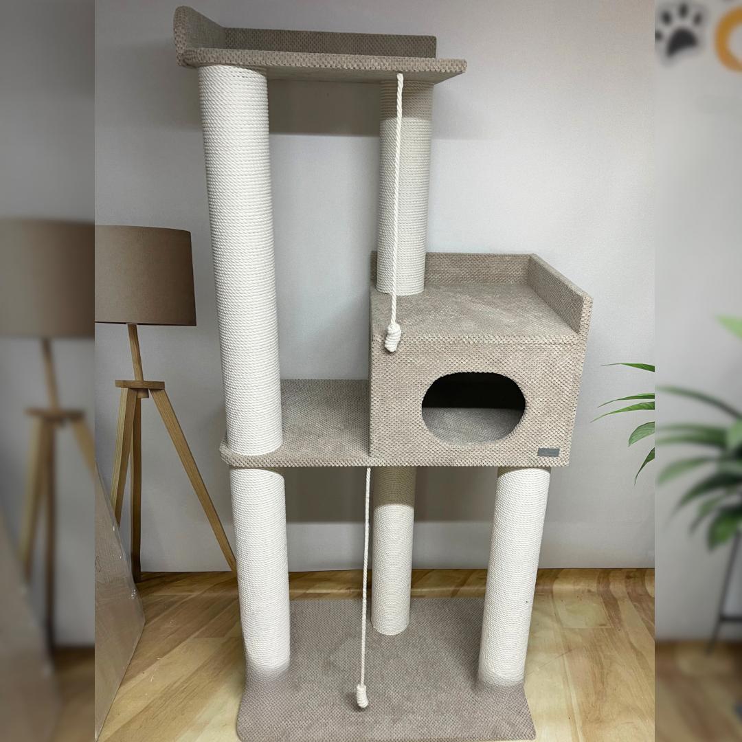 Zestaw pazurów "Elbrus" dla dużych kotów, z dużym legowiskiem i domkiem, do bud, wykonany z białej liny 175*80*50cm