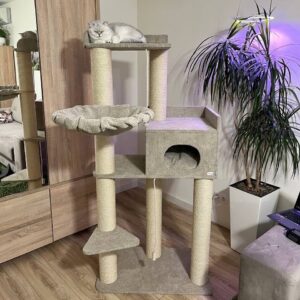 Kompleks pazurów "Elbrus" dla dużych kotów, z dużym legowiskiem, domkiem, hamakiem, do budy, wykonany z sizalu 175*80*50cm