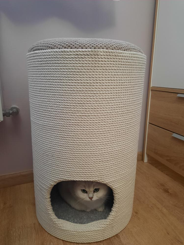 Puf, kredens, pazur, domek dla kota, miejsce do przechowywania, lina biała, 60*40*40cm - obrazek 2