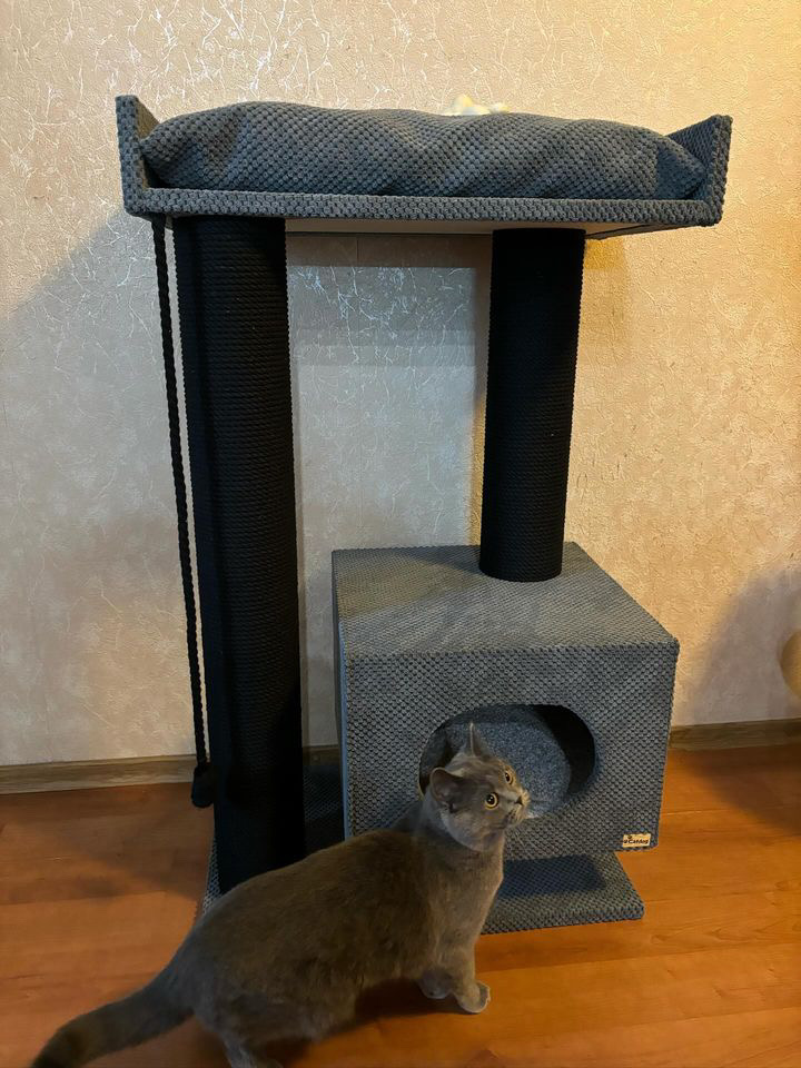 Domek dla kota z kanapą "Mriya", pazur z zestawu zabawowego, wykonany z czarnej liny, 100*60*40cm - obrazek 4