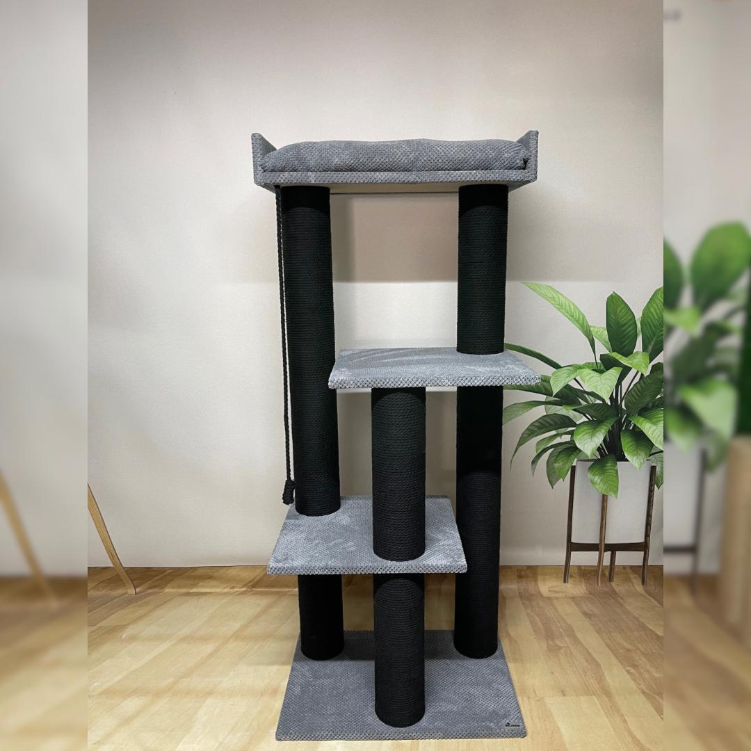 Kompleks pazurów dla kota "Sky", wielopoziomowy, kompaktowy, wykonany z czarnej liny 145*60*40cm