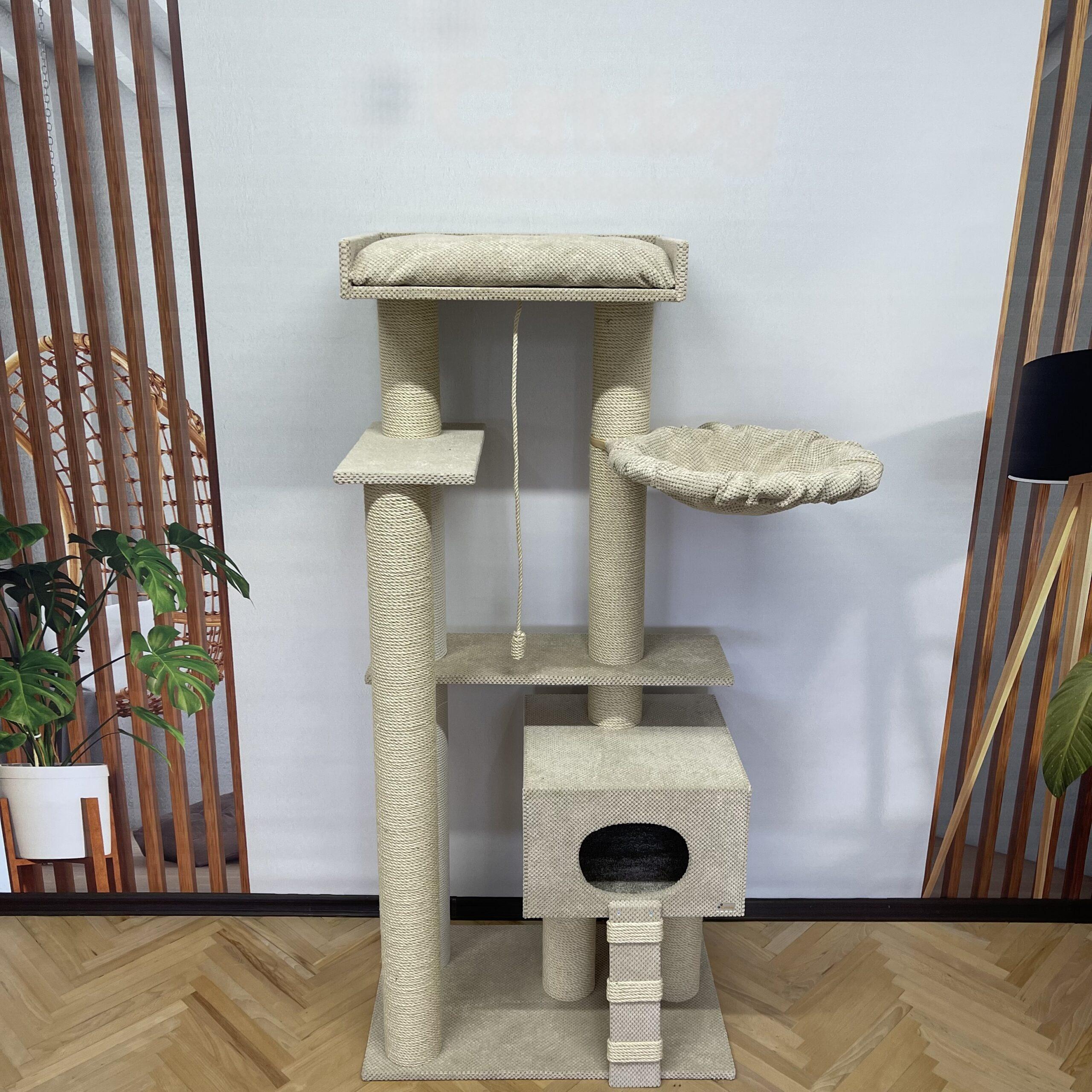 Zestaw zabawowy "Charlie" dla dużych kotów, z domkiem, z hamakiem, do budy, sznur sizalowy, 175*80*50 cm - obrazek 2