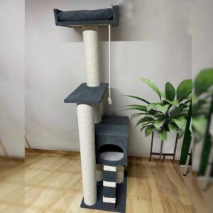 Trzypiętrowy kompleks na nóżkach z domkiem, z kanapą, wykonany z białej liny bawełnianej, 165 cm