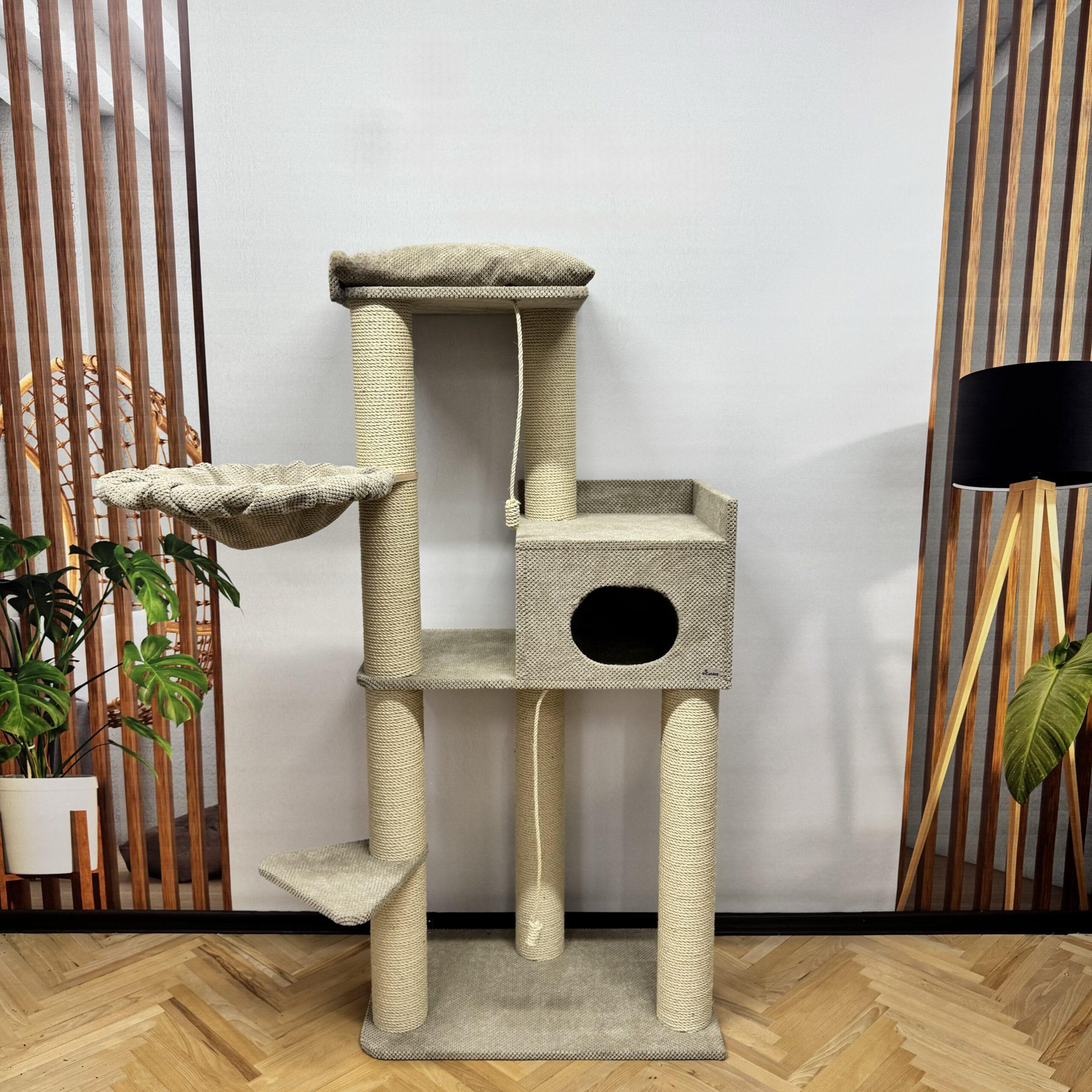 Kompleks pazurów "Elbrus" dla dużych kotów, z dużym legowiskiem, domkiem, hamakiem, do budy, wykonany z sizalu 175*80*50cm - obrazek 2