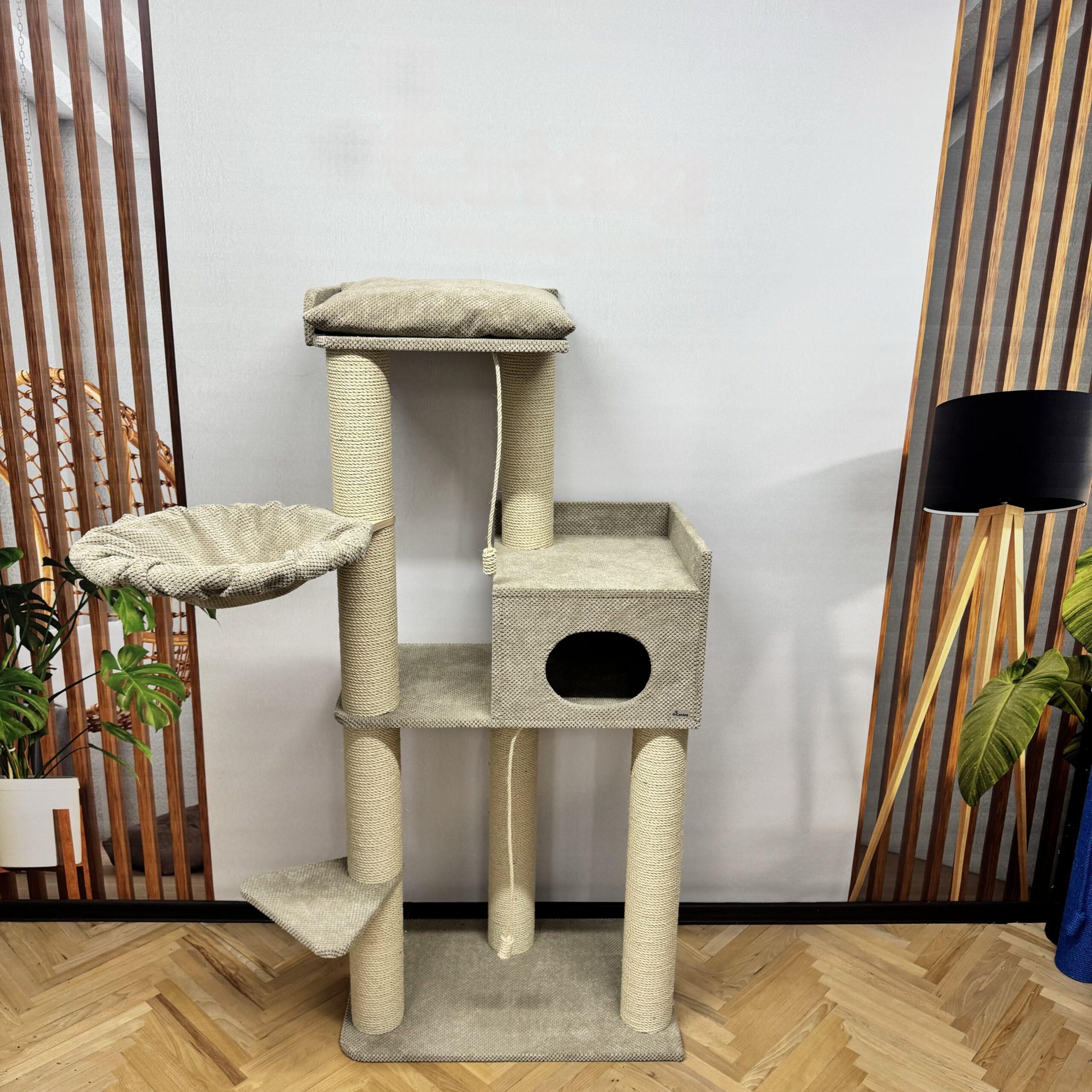 Kompleks pazurów "Elbrus" dla dużych kotów, z dużym legowiskiem, domkiem, hamakiem, do budy, wykonany z sizalu 175*80*50cm - obrazek 4