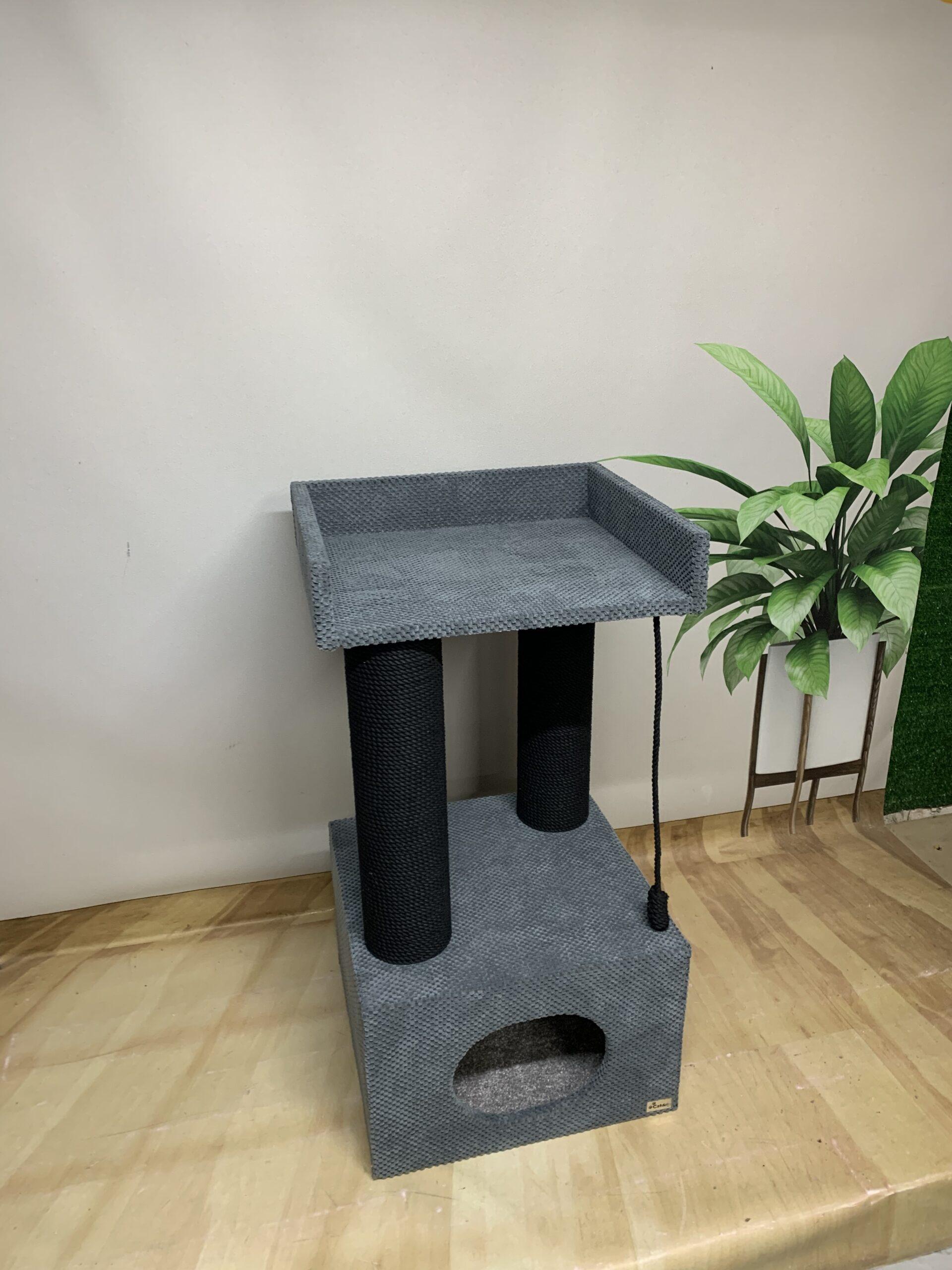 Domek z łapką dla kota "Palmira 90", z legowiskiem i zabawką, wykonany z czarnej liny, 90*45*45cm - obrazek 3