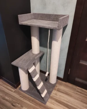 Zestaw zabawowy "Koci pazur" "Dwupiętrowy" z powiększonym łóżkiem, wykonany z białej liny, 115*55*55 cm