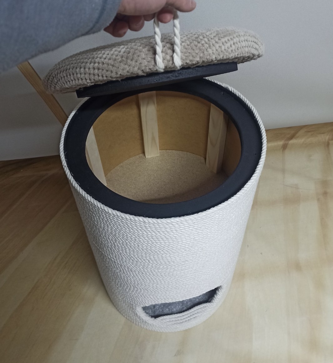 Puf, kredens, pazur, domek dla kota, miejsce do przechowywania, lina biała, 60*40*40cm - obrazek 3