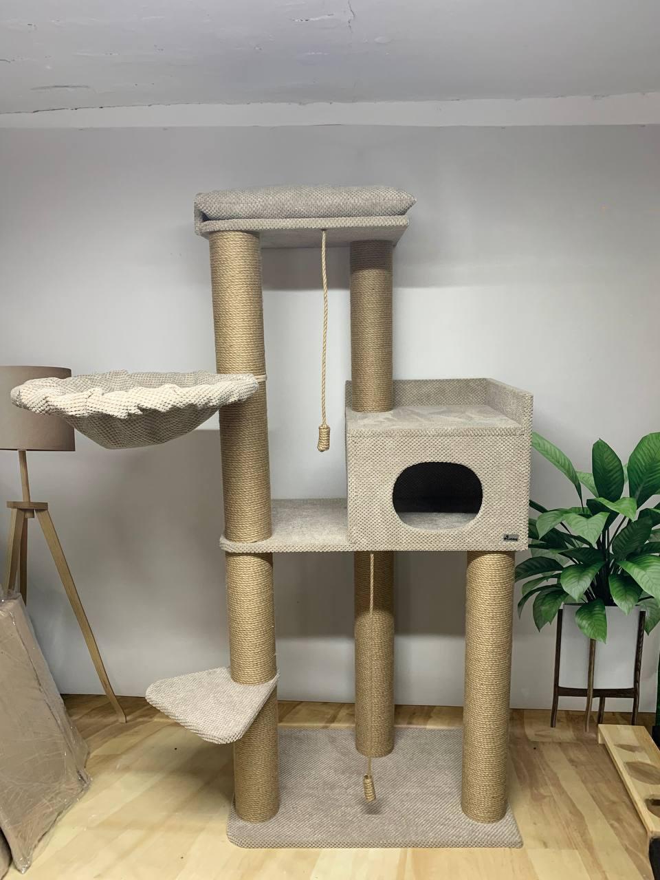 Duży kompleks pazurów dla kota "Elbrus" z dużym legowiskiem, domkiem, hamakiem, do budy, 175*80*50cm - obrazek 3