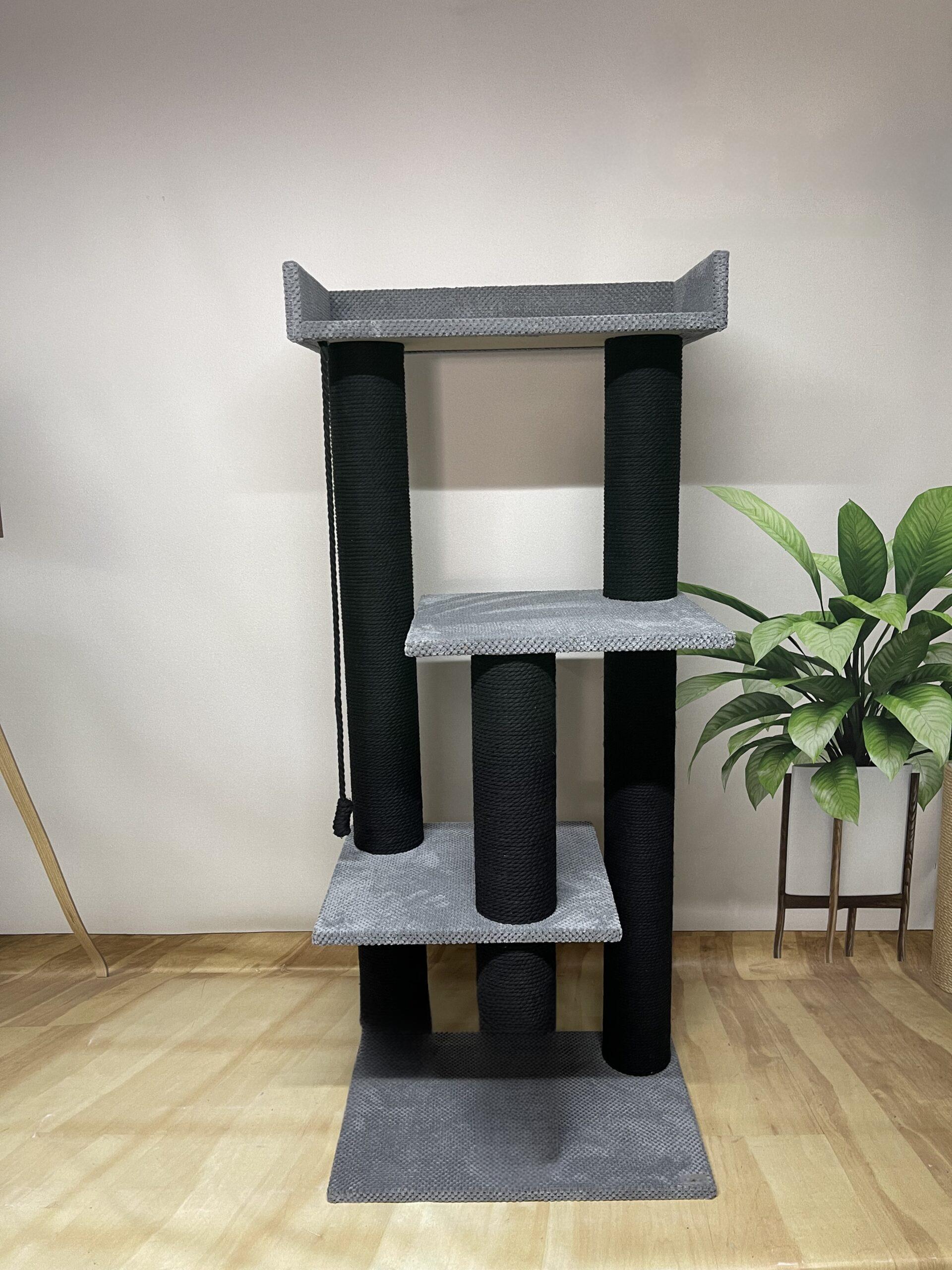 Kompleks pazurów dla kota "Sky", wielopoziomowy, kompaktowy, wykonany z czarnej liny 145*60*40cm - obrazek 4