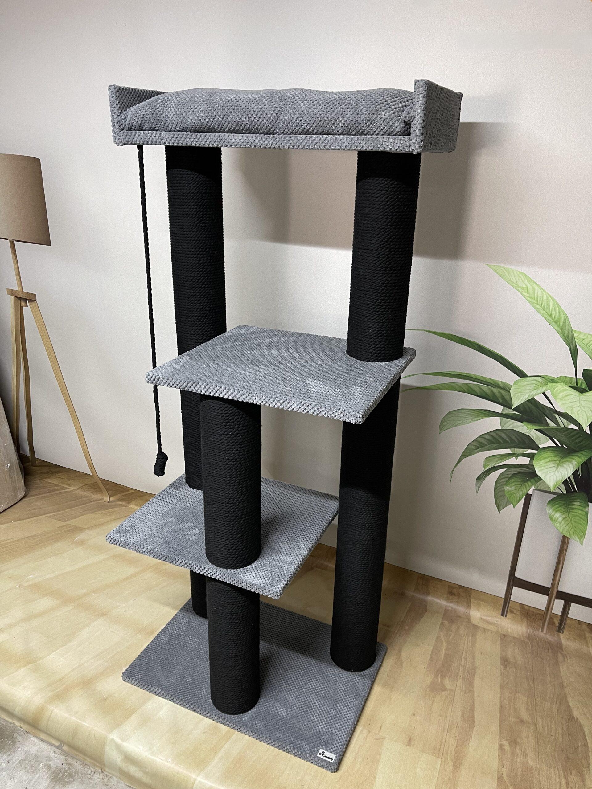 Kompleks pazurów dla kota "Sky", wielopoziomowy, kompaktowy, wykonany z czarnej liny 145*60*40cm - obrazek 2