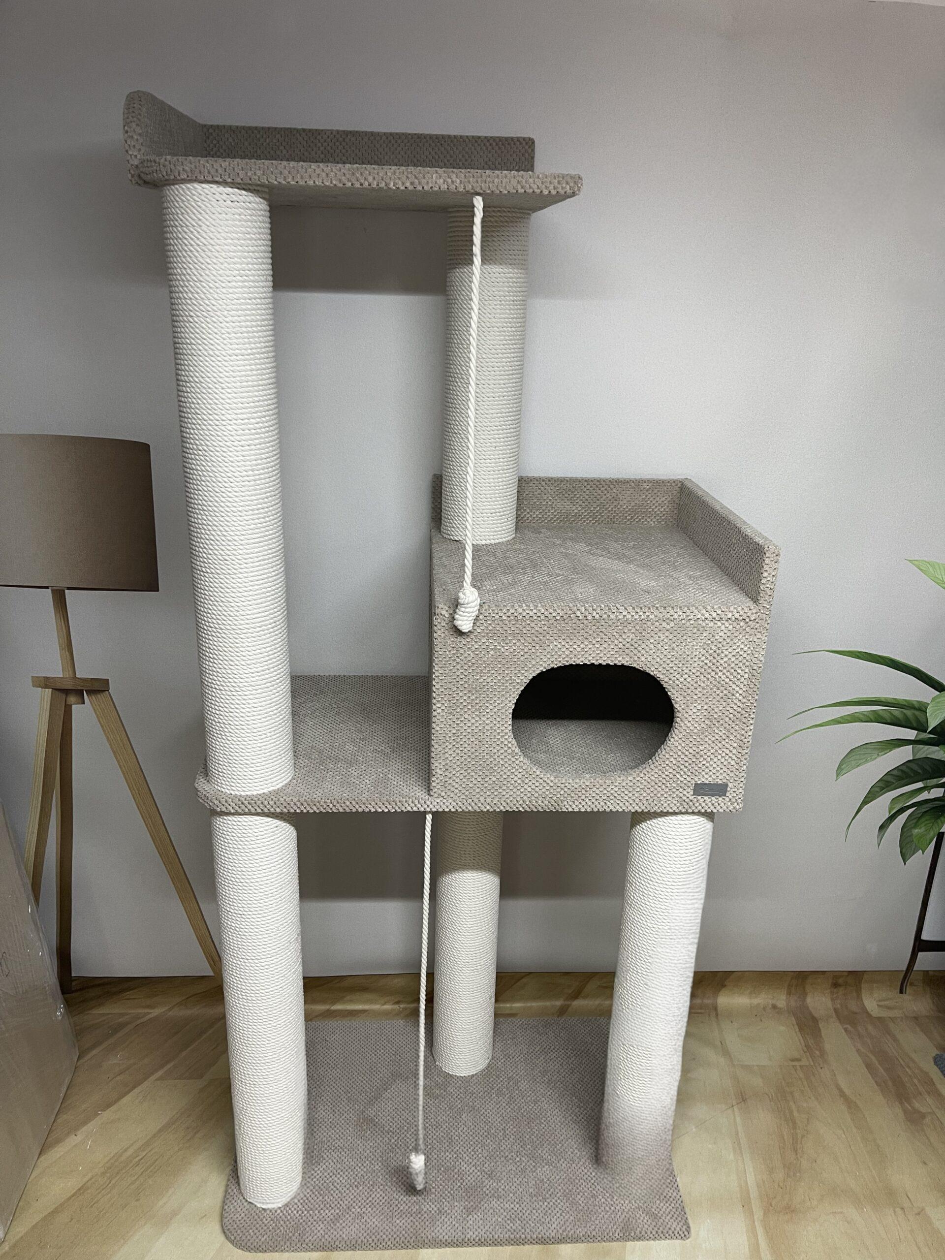 Zestaw pazurów "Elbrus" dla dużych kotów, z dużym legowiskiem i domkiem, do bud, wykonany z białej liny 175*80*50cm - obrazek 3