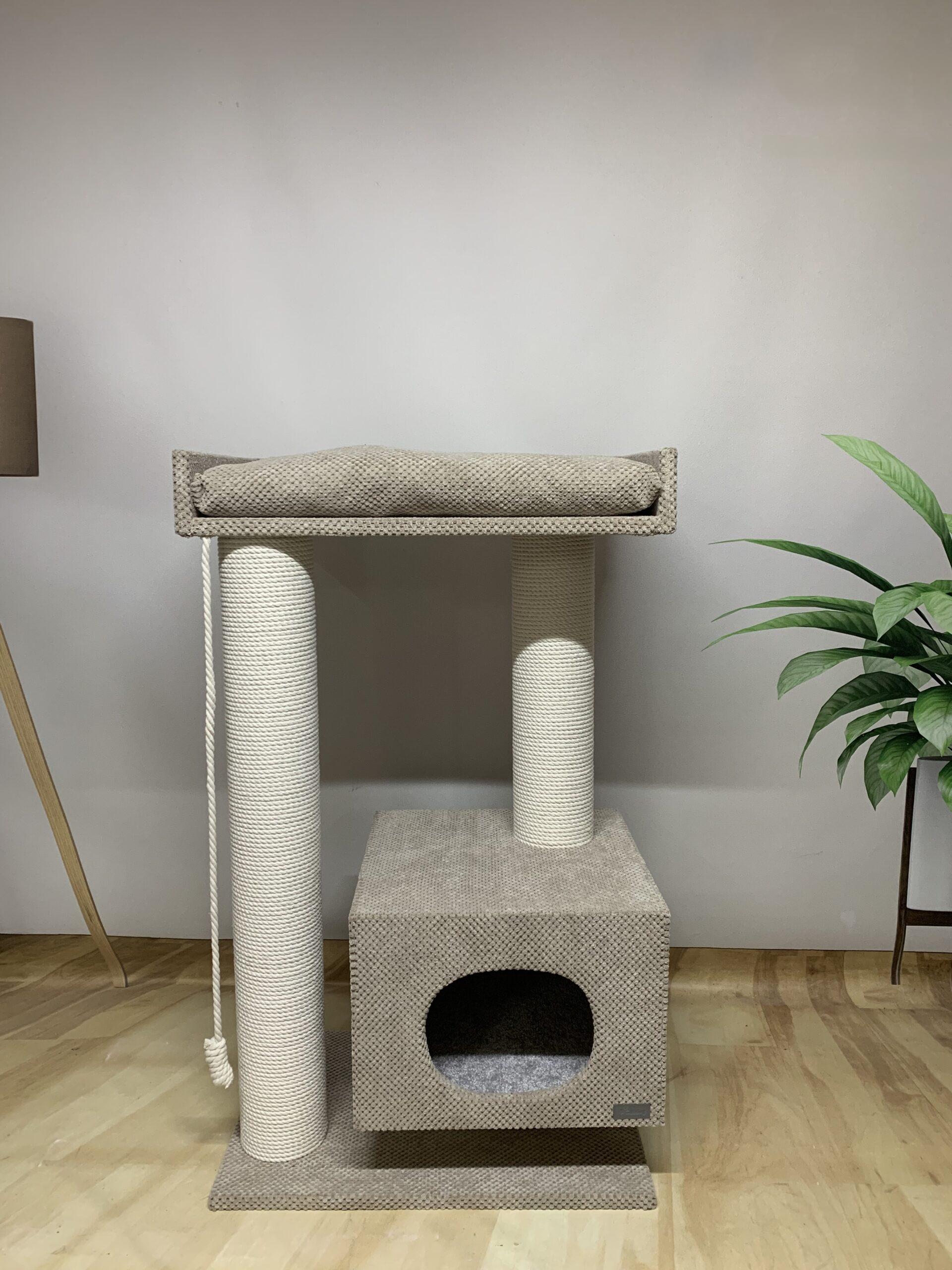 Domek dla kota z kanapą "Mriya", zestaw do zabawy z pazurem, wykonany z białej liny, 100*60*40cm - obrazek 3