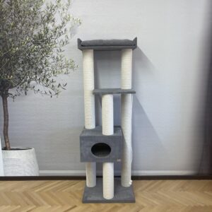 Kompleks kociego pazura "Sky" wys. 180 cm z domkiem i półkami, biała lina
