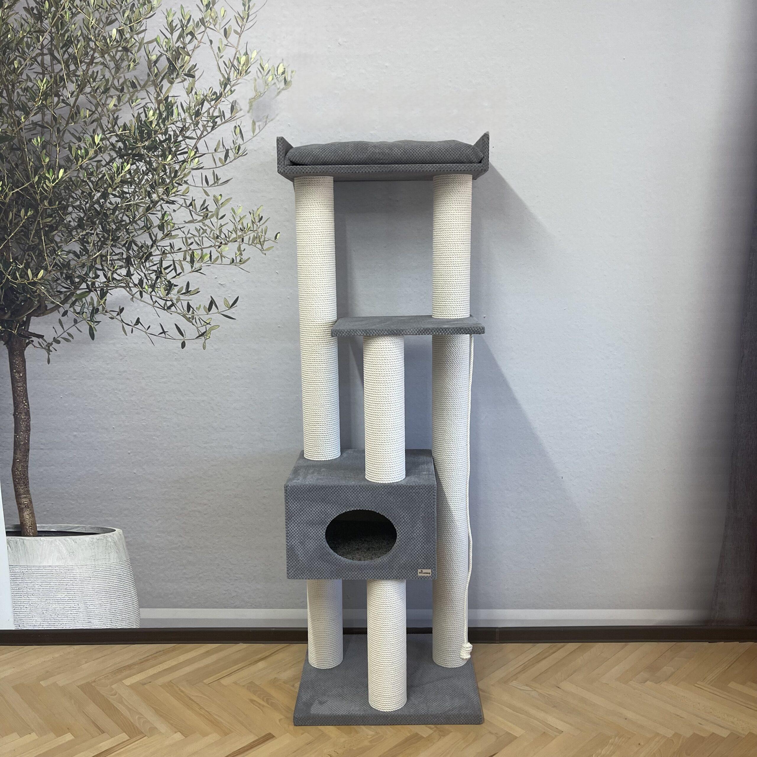 Kompleks kociego pazura "Sky" wys. 180 cm z domkiem i półkami, biała lina