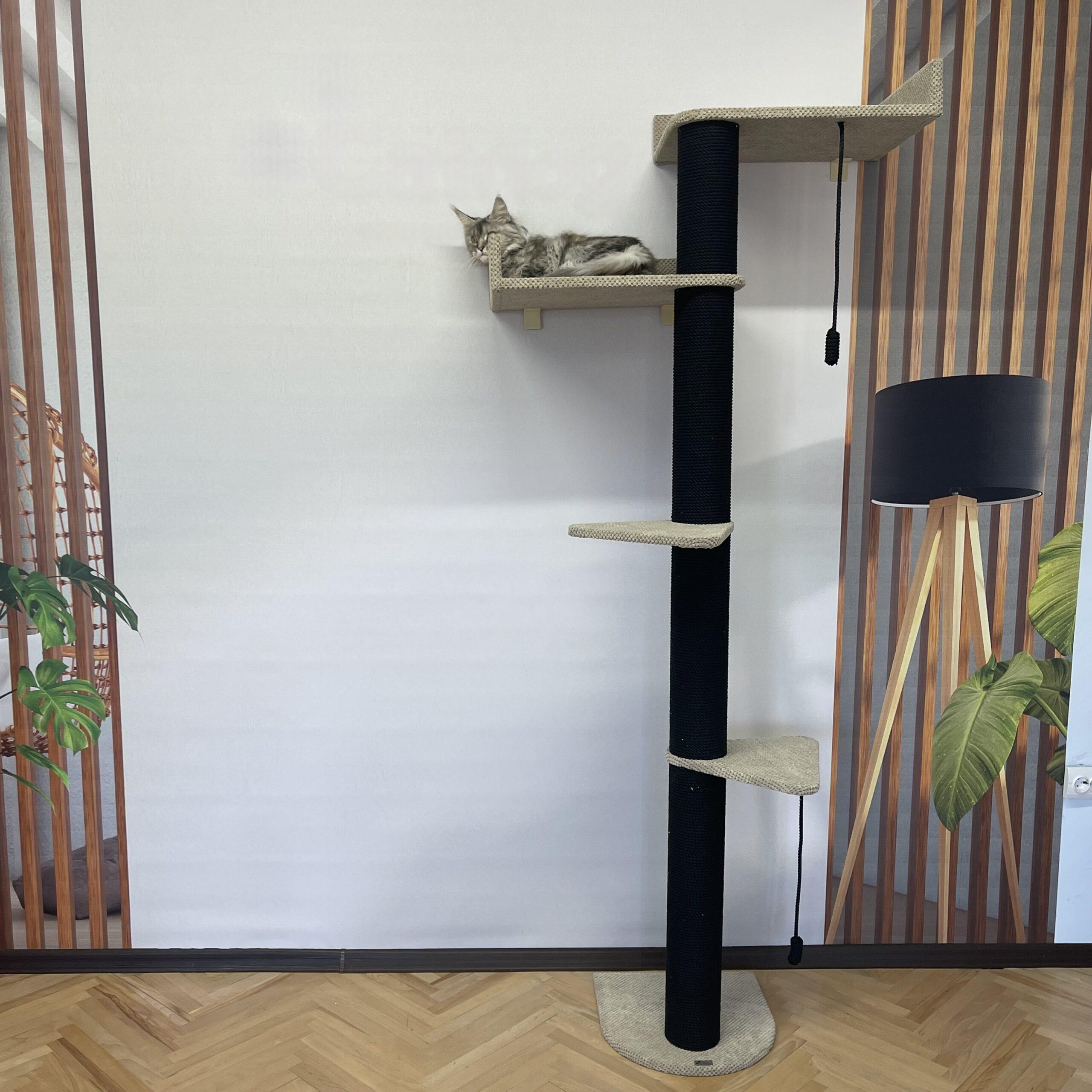 Kompleks wspinaczkowy "Drzewo" dla dużych, aktywnych kotów, wiertło do pazurów, wykonane z czarnej liny