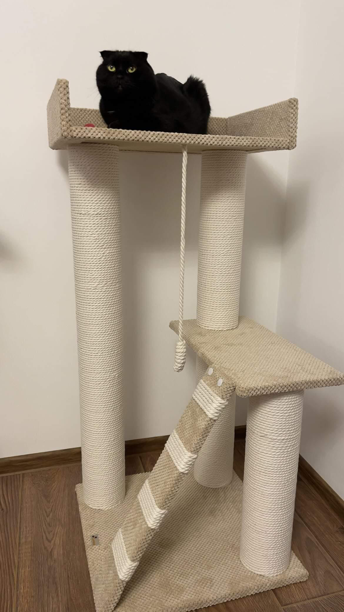 Zestaw zabawowy "Koci pazur" "Dwupiętrowy" z powiększonym łóżkiem, wykonany z białej liny, 115*55*55 cm - obrazek 2